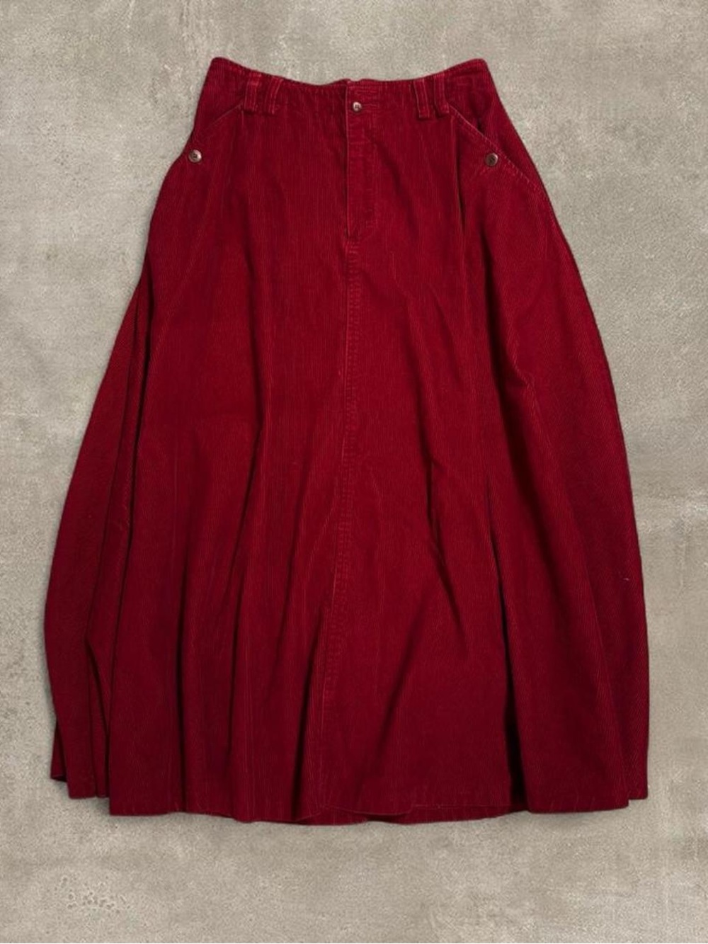 Deep Red Corduroy Midi Skirt